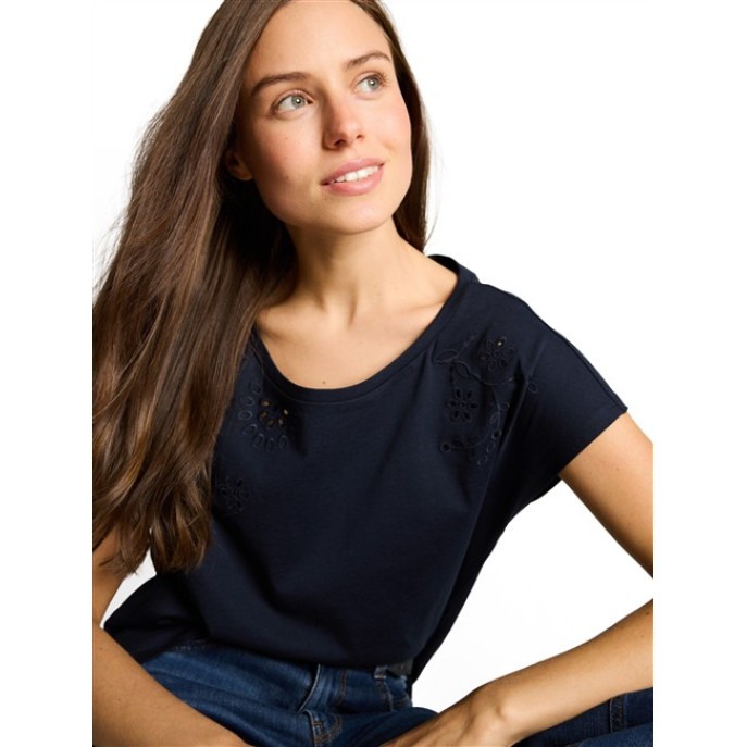 Tom Tailor Damesmode T-shirt borduring 1050469 sky captain blue navy